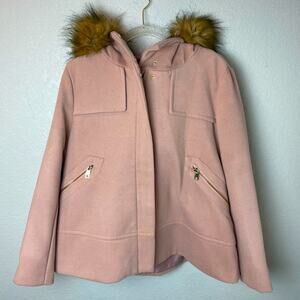 BNWT! ZARA Baby Pink Peacoat w/Removable Fur Hoodie Size XL